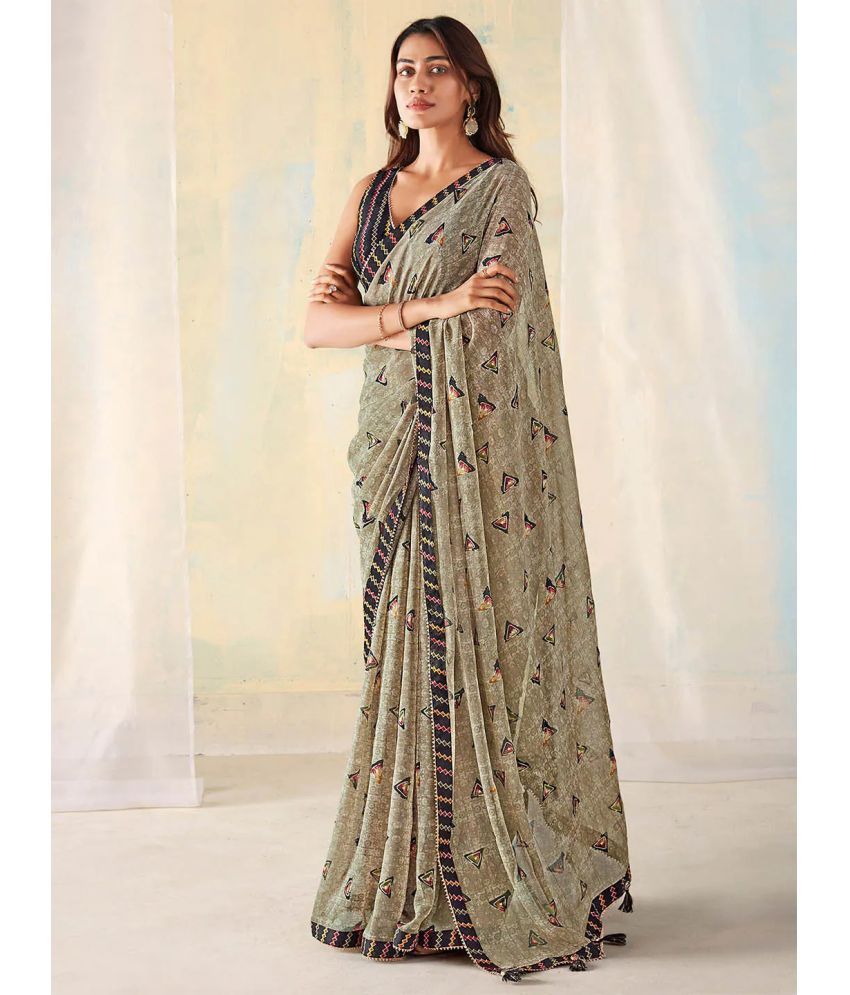     			PHORIA STYLE Pack of 1 Georgette Printed Saree With Blouse Piece ( Brown )