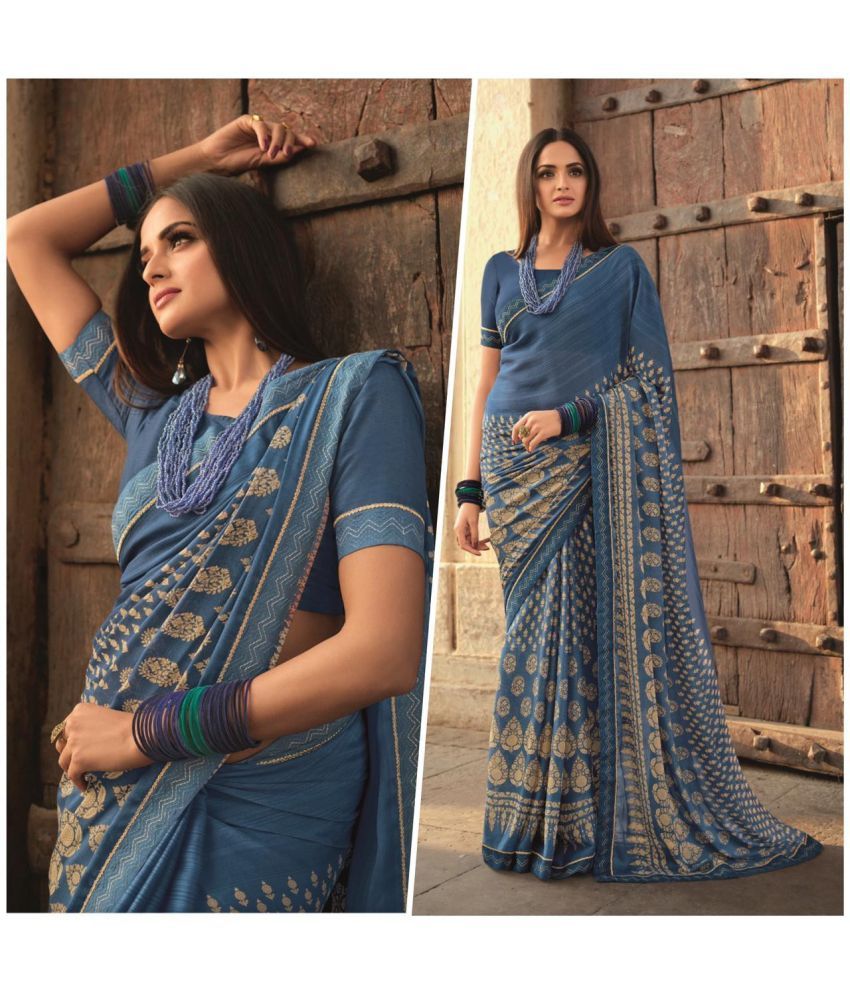     			PHORIA STYLE Pack of 1 Georgette Printed Saree With Blouse Piece ( Blue )