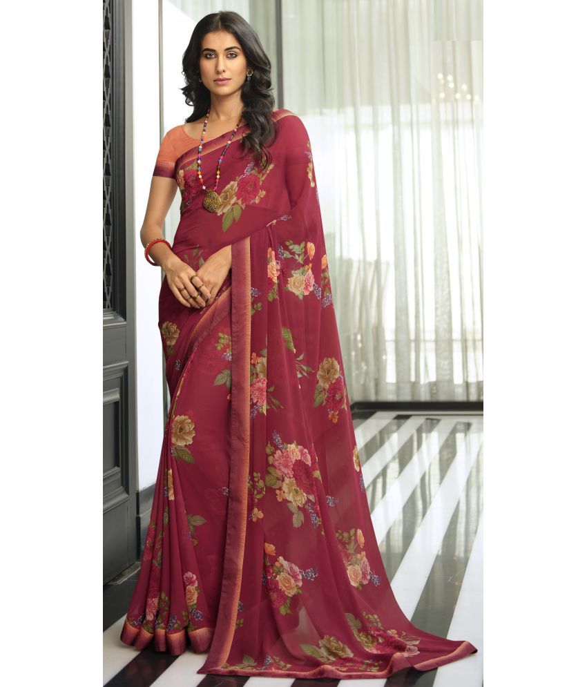     			PHORIA STYLE Pack of 1 Georgette Printed Saree With Blouse Piece ( Maroon )