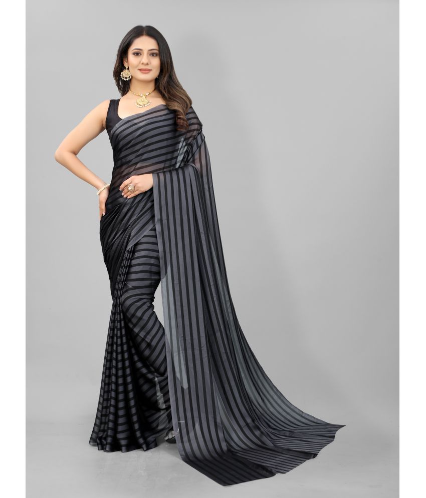     			PHORIA STYLE Pack of 1 Georgette Striped Saree With Blouse Piece ( Black )