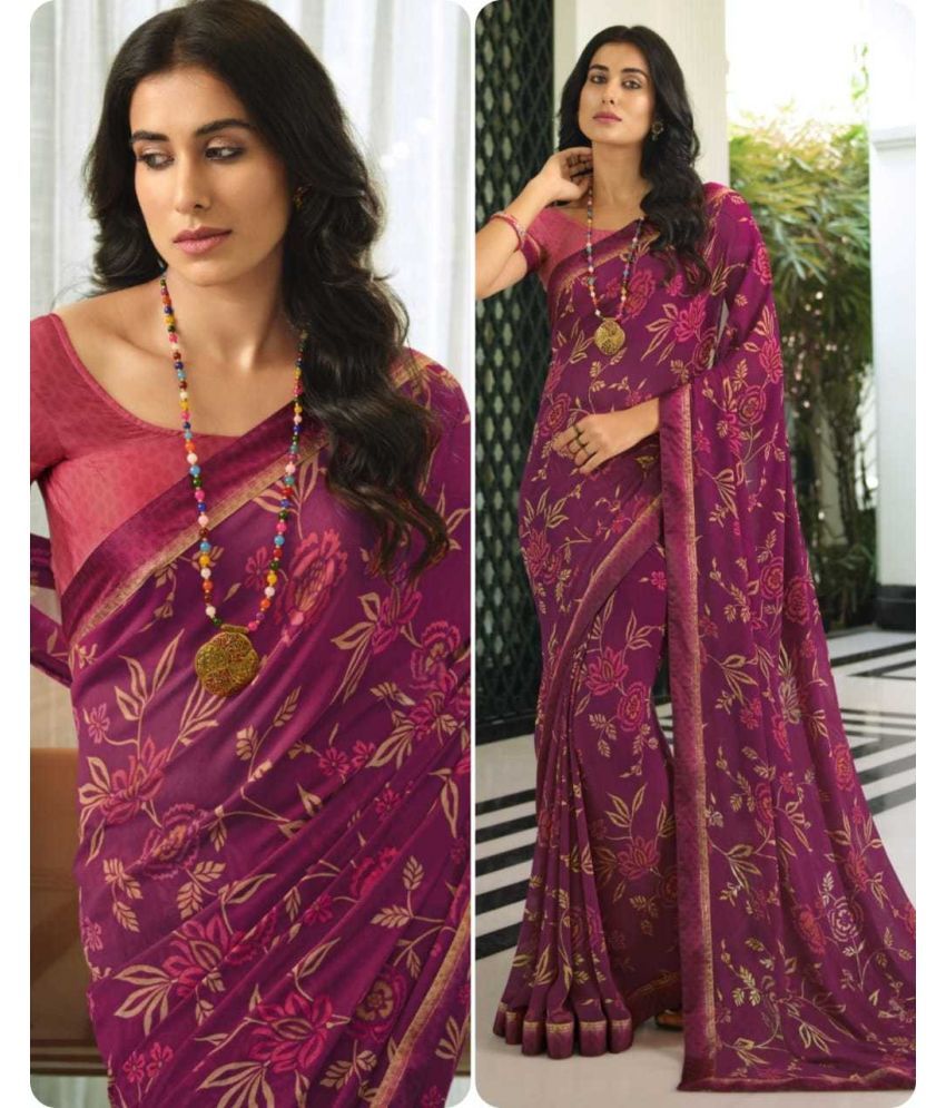     			PHORIA STYLE Pack of 1 Georgette Printed Saree With Blouse Piece ( Purple )