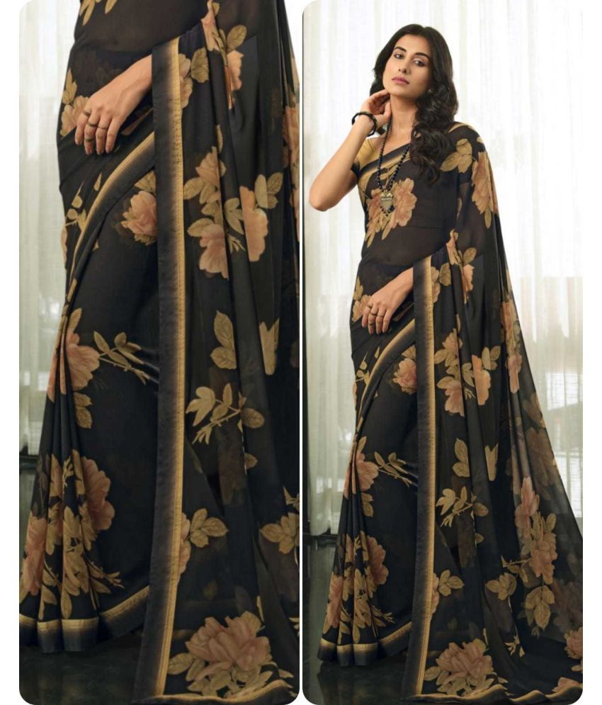     			PHORIA STYLE Pack of 1 Georgette Printed Saree With Blouse Piece ( Black )