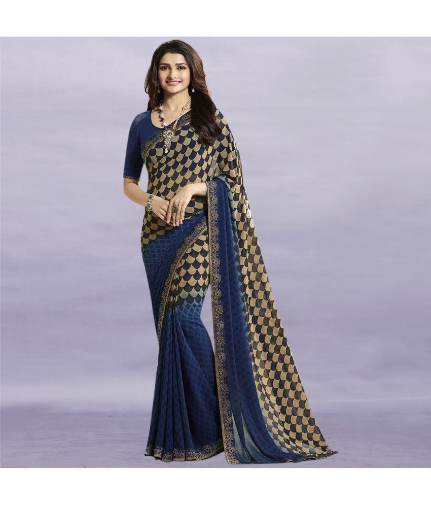     			PHORIA STYLE Pack of 1 Georgette Printed Saree With Blouse Piece ( Blue )