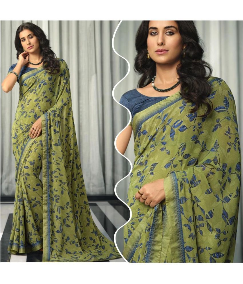     			PHORIA STYLE Pack of 1 Georgette Embroidered Saree With Blouse Piece ( Light Green )