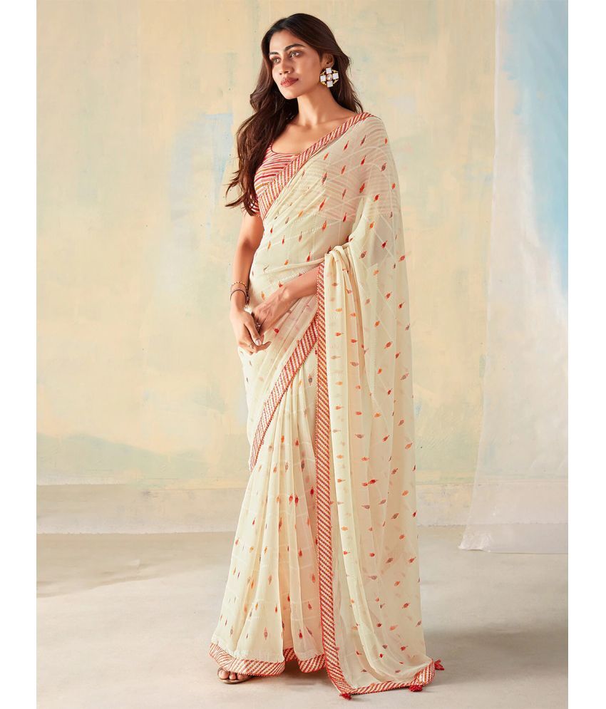     			PHORIA STYLE Pack of 1 Georgette Printed Saree With Blouse Piece ( Beige )