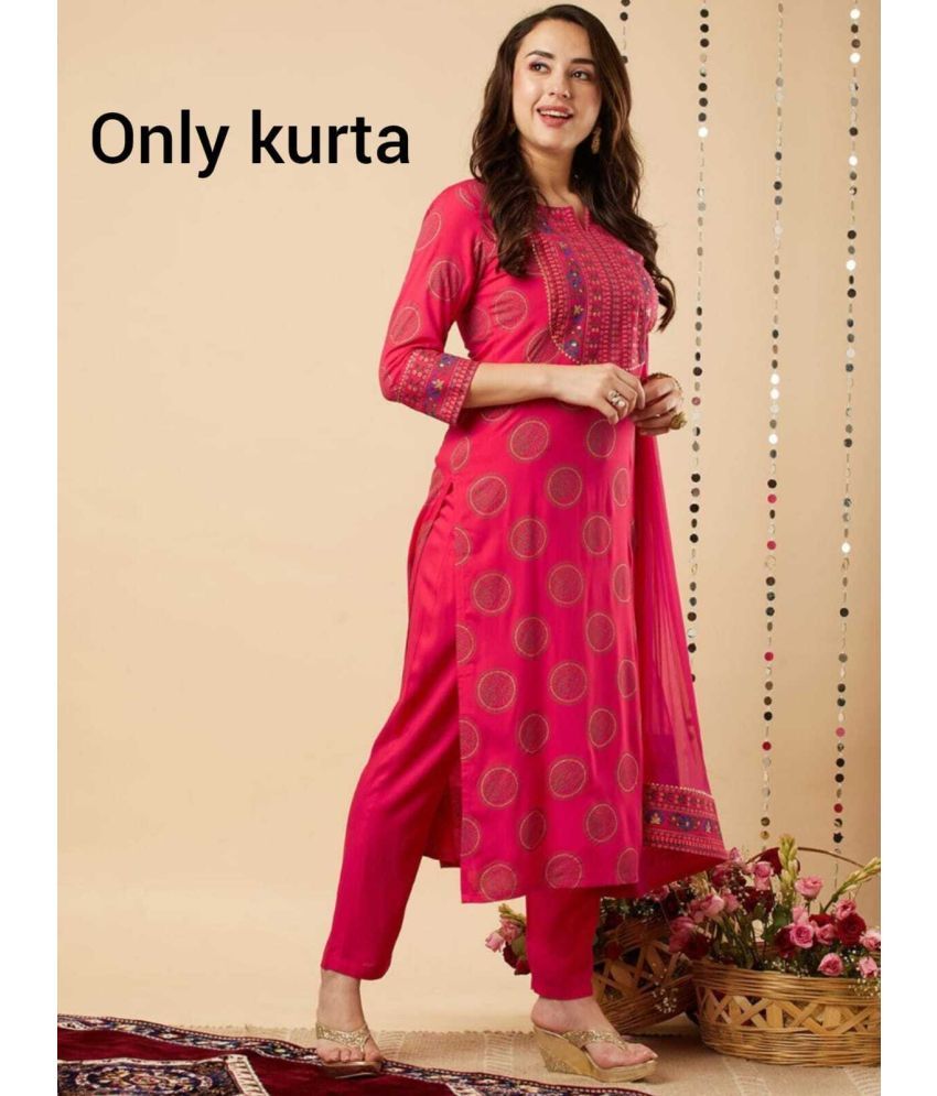     			RRFASHION Pack of 1 Viscose Printed Straight Women's Kurti - ( Pink )