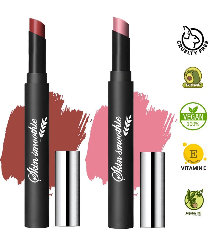     			SKIN SMOOTHIE Matte Finish crayon Lipstick, Hot Red & Rose Pink, 2.5g, (Pack of 2)