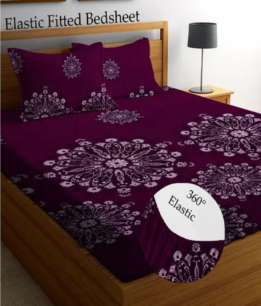     			YKNIP Cotton Floral Fitted 1 Bedsheet with 2 Pillow Covers ( King Size ) - Maroon