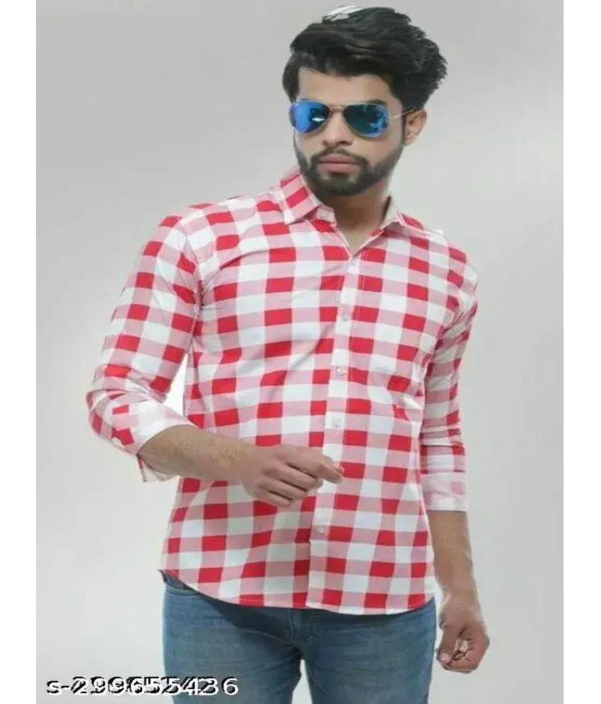     			pranat Cotton Blend Slim Fit Checks Full Sleeves Men's Casual Shirt - Red ( Pack of 1 )