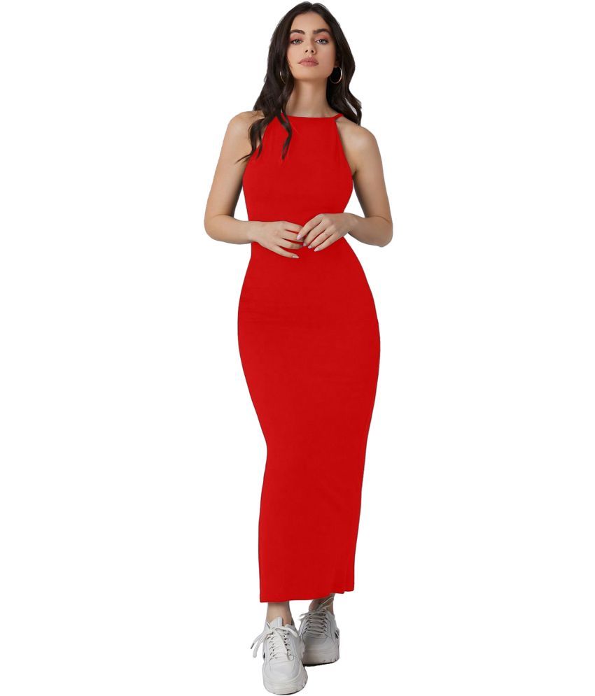     			Aahwan Lycra Solid Ankle Length Women's Bodycon Dress - Red ( Pack of 1 )