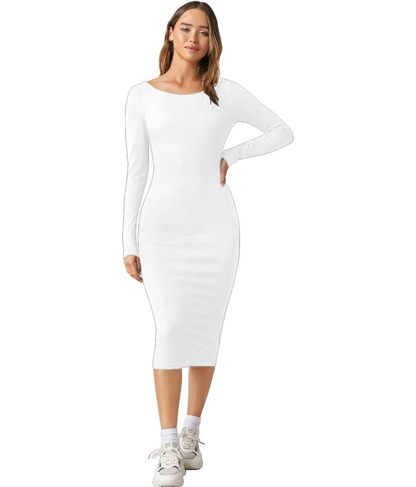     			Aahwan Lycra Solid Midi Women's Bodycon Dress - White ( Pack of 1 )