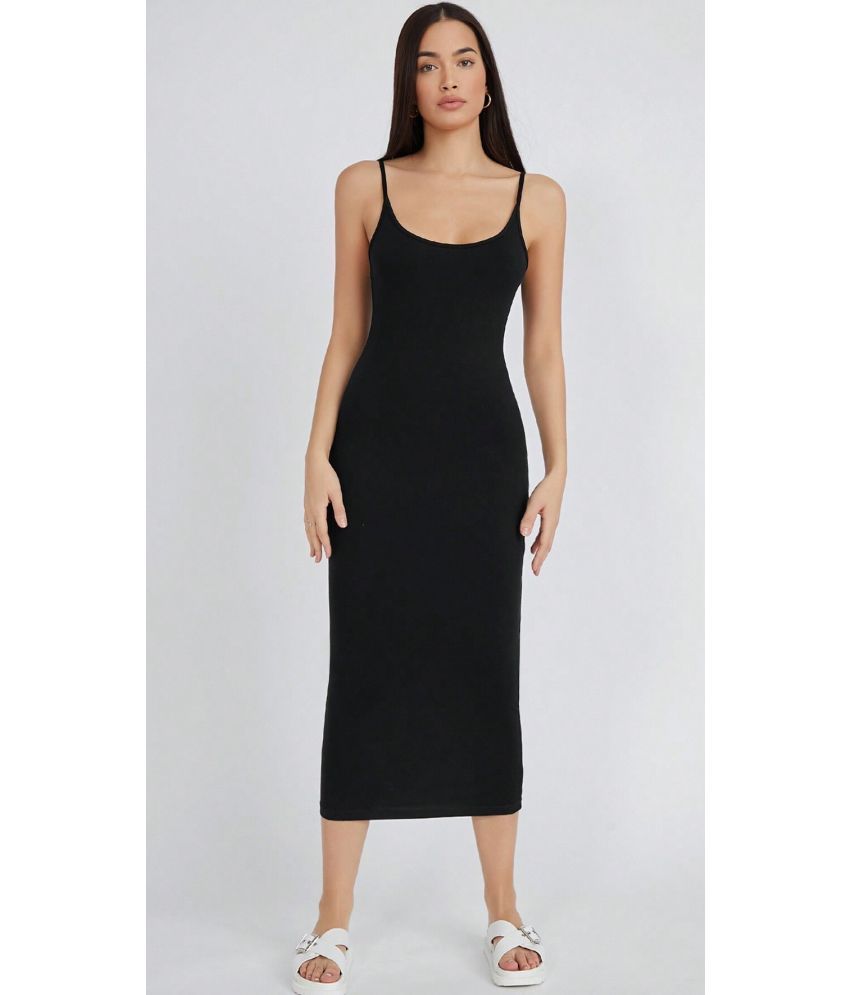     			Aahwan Polyester Solid Midi Women's Bodycon Dress - Black ( Pack of 1 )