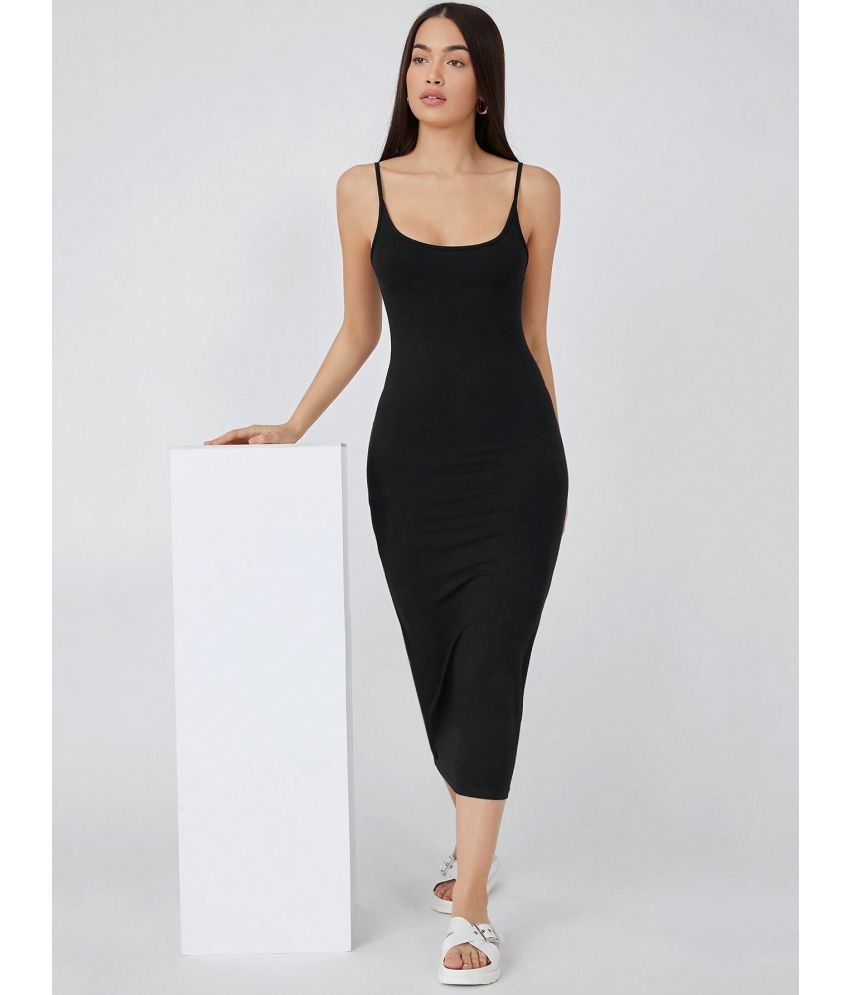     			Aahwan Polyester Solid Midi Women's Bodycon Dress - Black ( Pack of 1 )