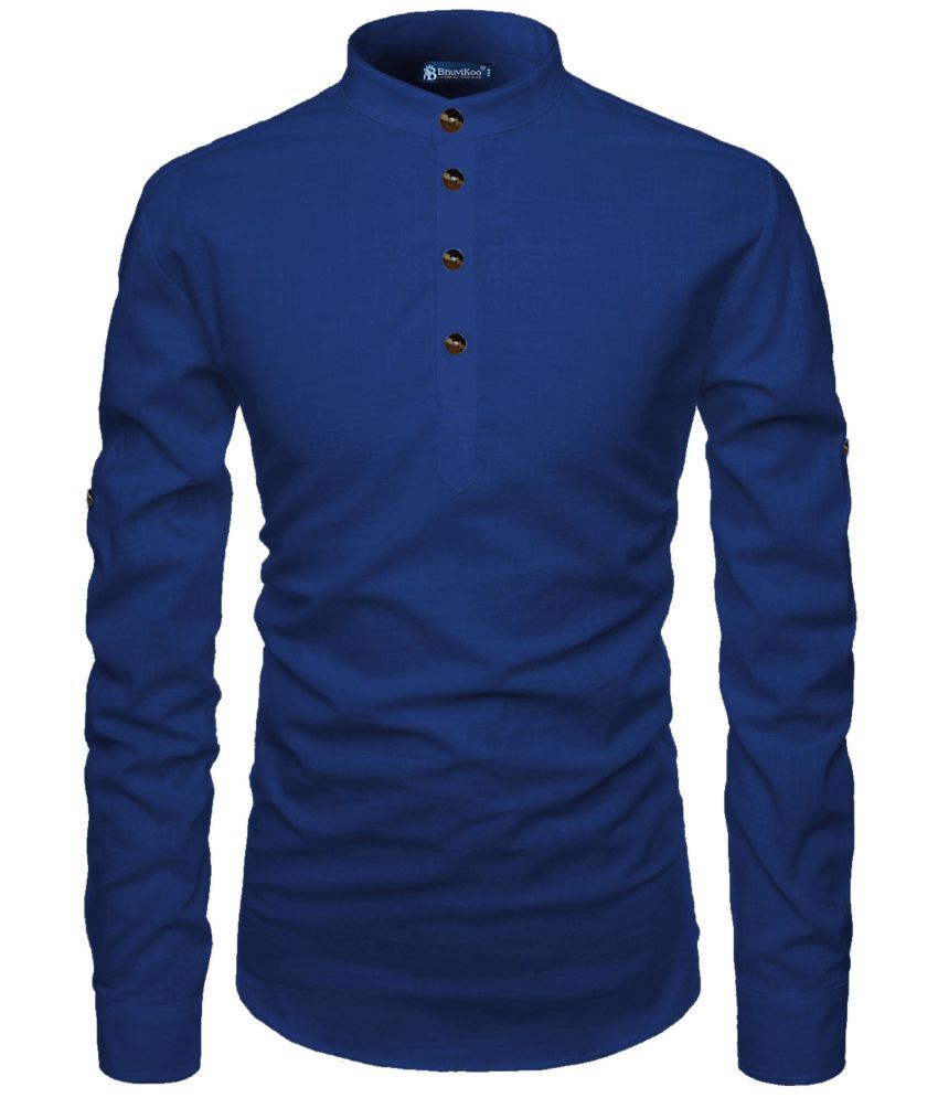     			BHUVIKOO Blue Cotton Men's Regular Kurta ( Pack of 1 )