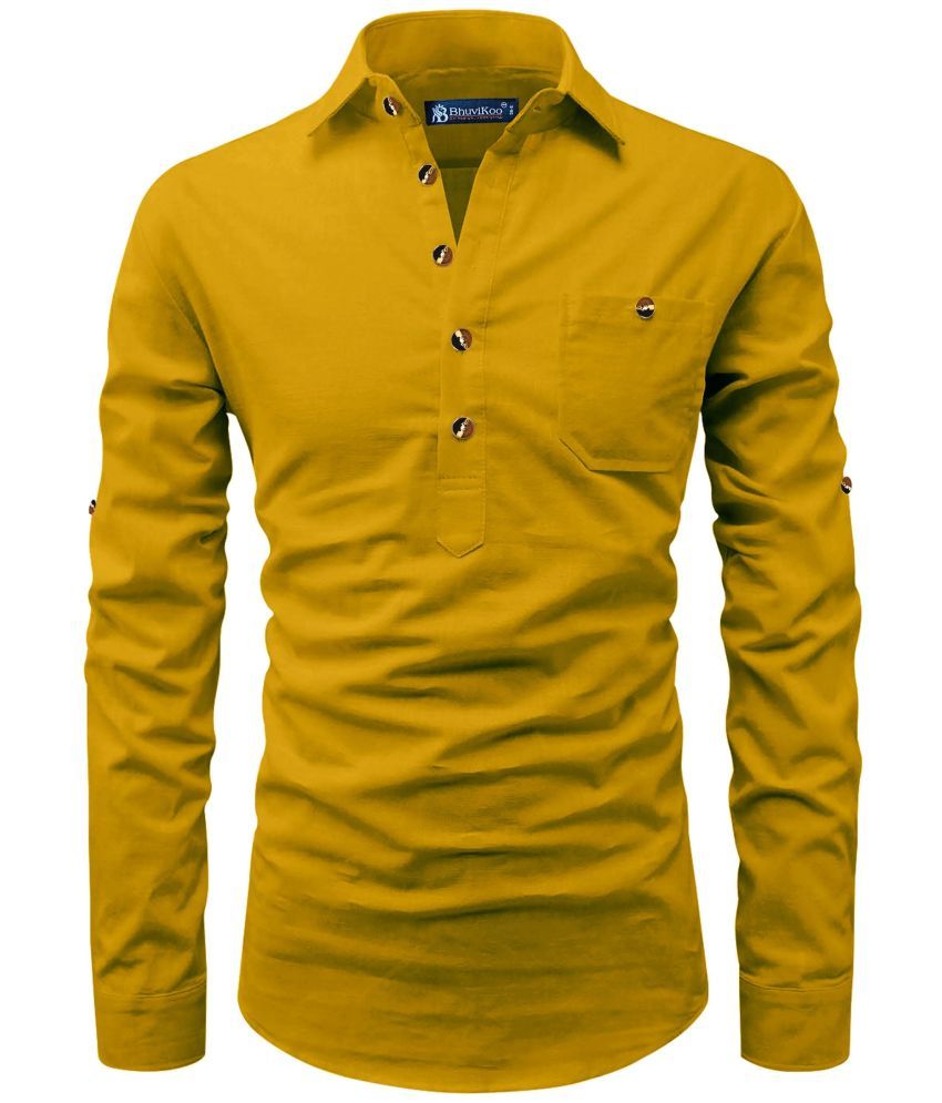     			BHUVIKOO Yellow Cotton Men's Regular Kurta ( Pack of 1 )