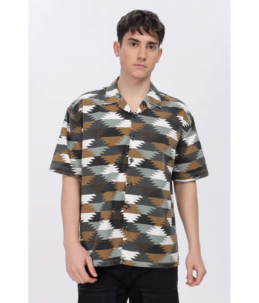     			COLOR HUNT 100% Cotton Oversized Fit Printed Half Sleeves Men's Casual Shirt - Brown ( Pack of 1 )