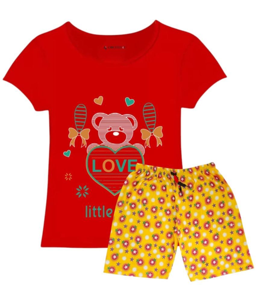     			COOLTEES4U Pack of 2 Girls 100% Cotton T-shirt & Shorts ( Red )