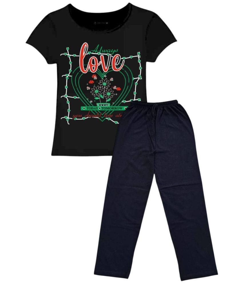     			COOLTEES4U Pack of 2 Girls 100% Cotton T-shirt & Pants ( Black )