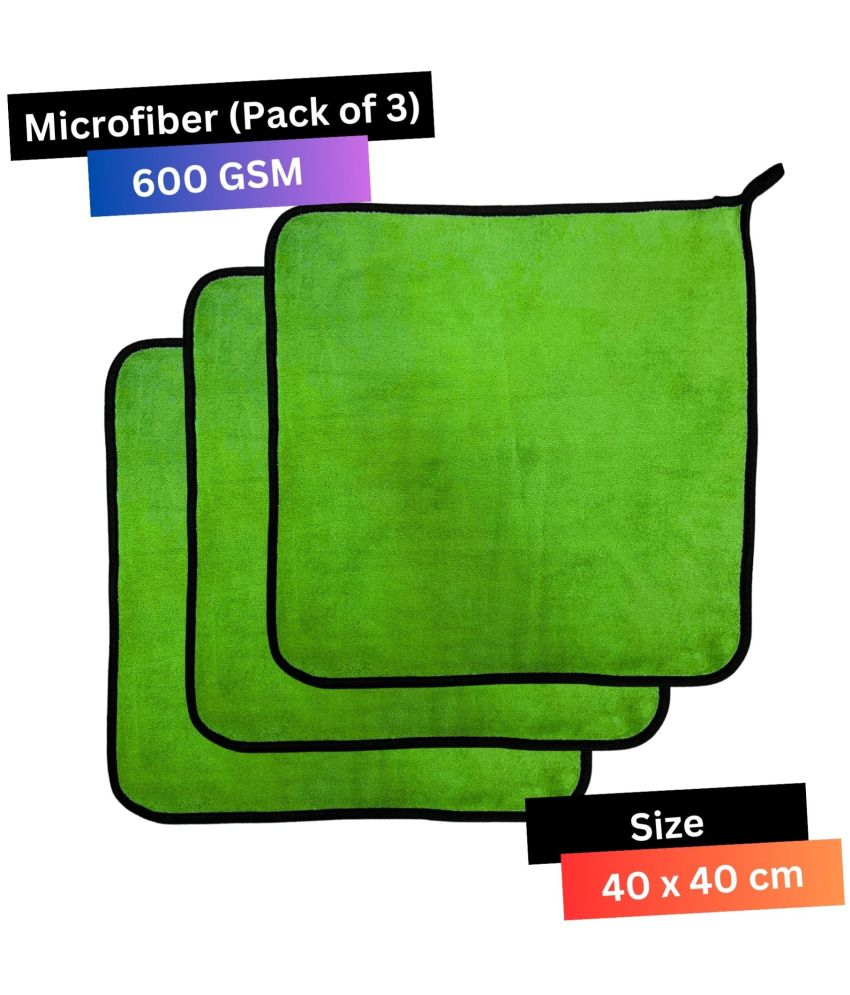     			Chic Wool Green 600 GSM Microfiber Cloth For Automobile ( Pack of 3 )