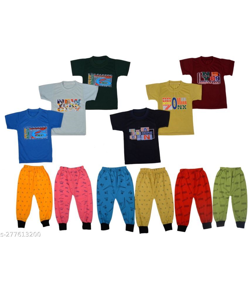     			DIAMOND EXPORTER Pack of 6 Baby Boys Cotton Blend T-Shirts & Pants Set ( Multicolor )