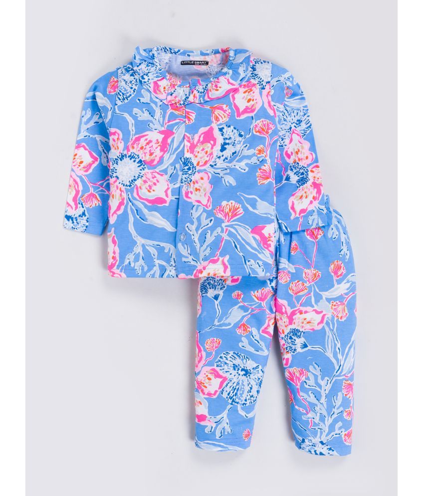     			Little Smart Pack of 1 Baby Girls Cotton Nightsuit Set ( Blue )