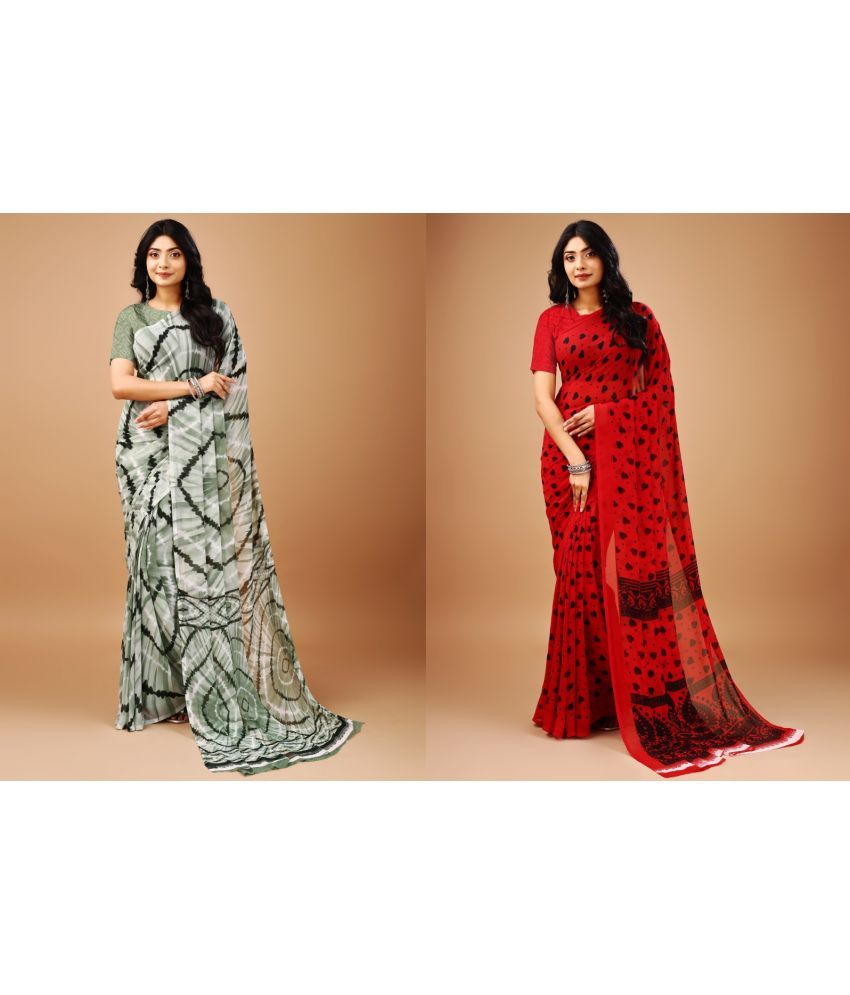     			Vibhagyaa Chiffon Printed Saree With Blouse Piece ( Multicolor , Pack of 2 )