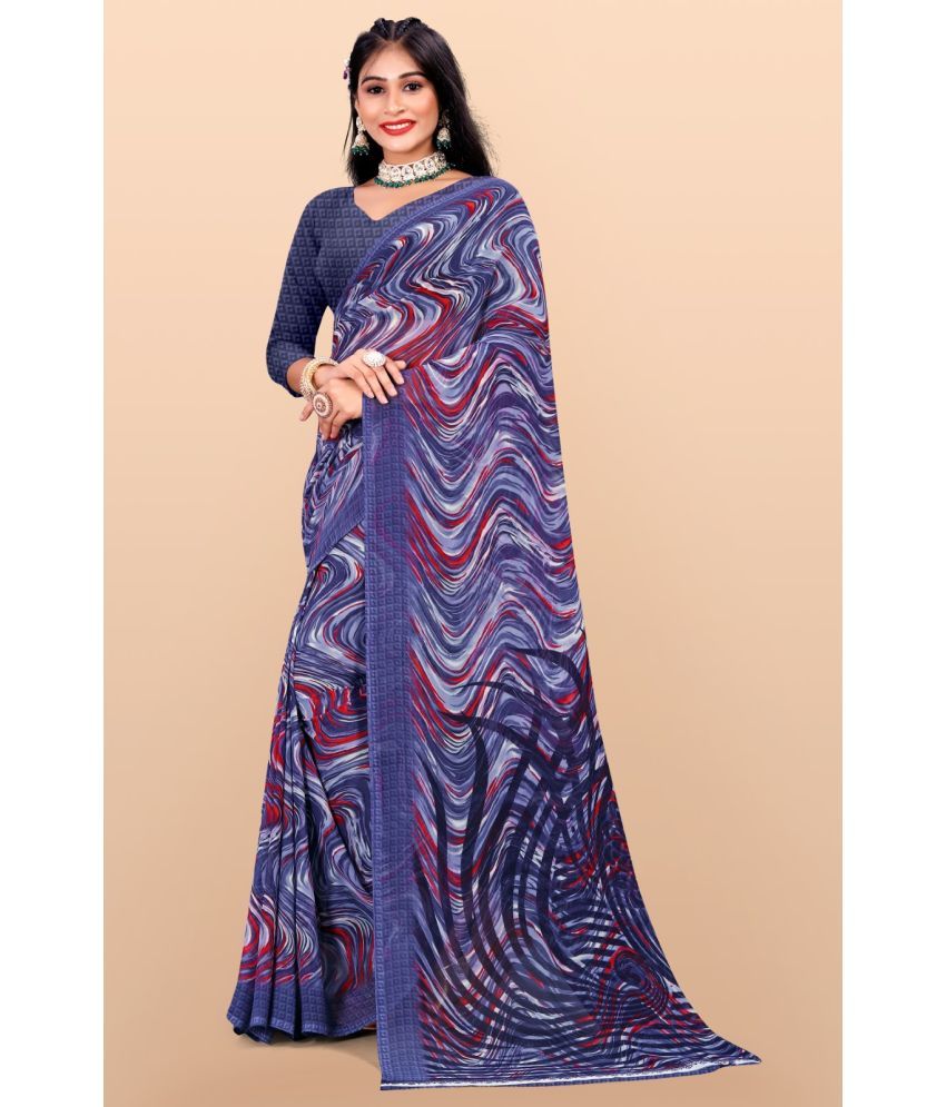     			Vibhagyaa Chiffon Printed Saree With Blouse Piece ( Blue , Pack of 1 )