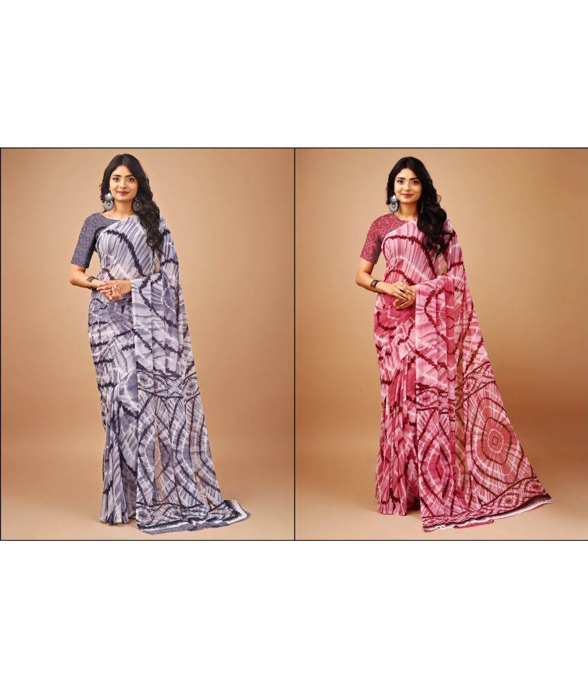     			Vibhagyaa Chiffon Printed Saree With Blouse Piece ( Multicolor , Pack of 2 )