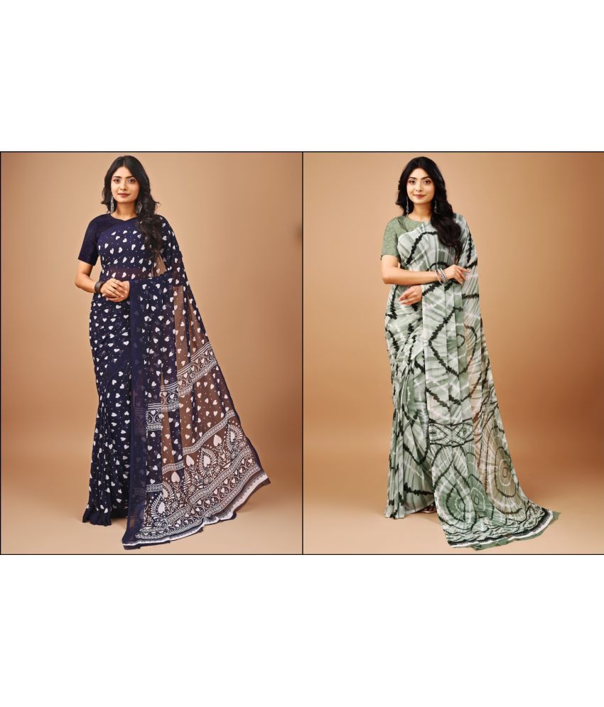     			Vibhagyaa Chiffon Printed Saree With Blouse Piece ( Multicolor , Pack of 2 )