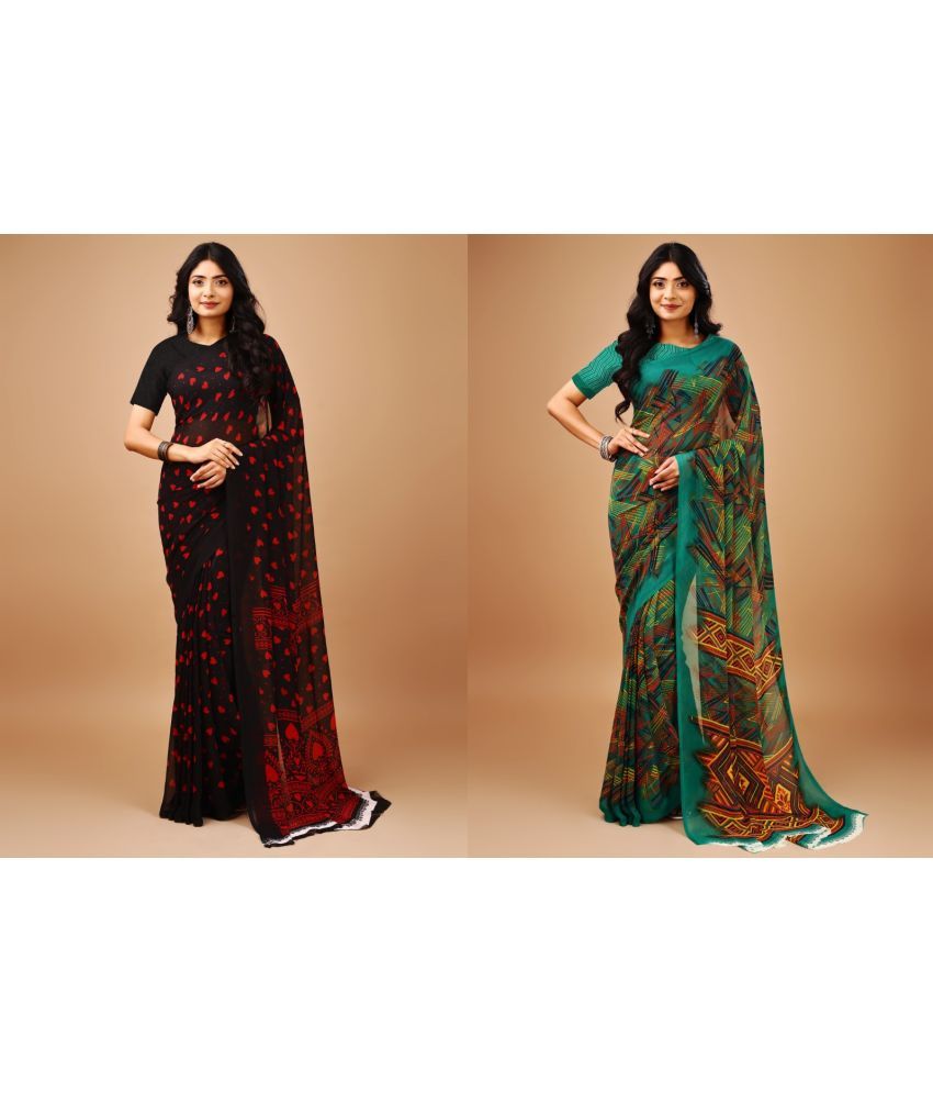     			Vibhagyaa Chiffon Printed Saree With Blouse Piece ( Multicolor , Pack of 2 )