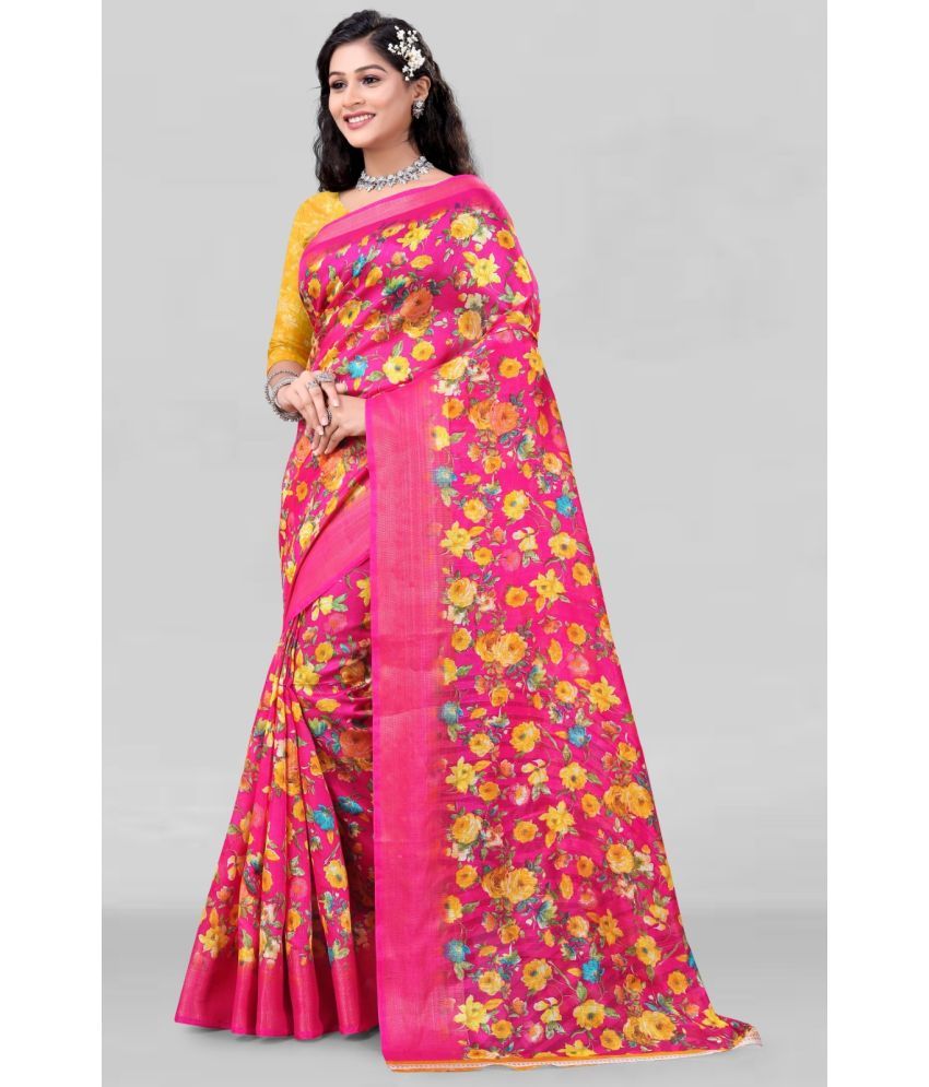     			Vibhagyaa Cotton Blend Self Design Saree With Blouse Piece ( Pink , Pack of 1 )