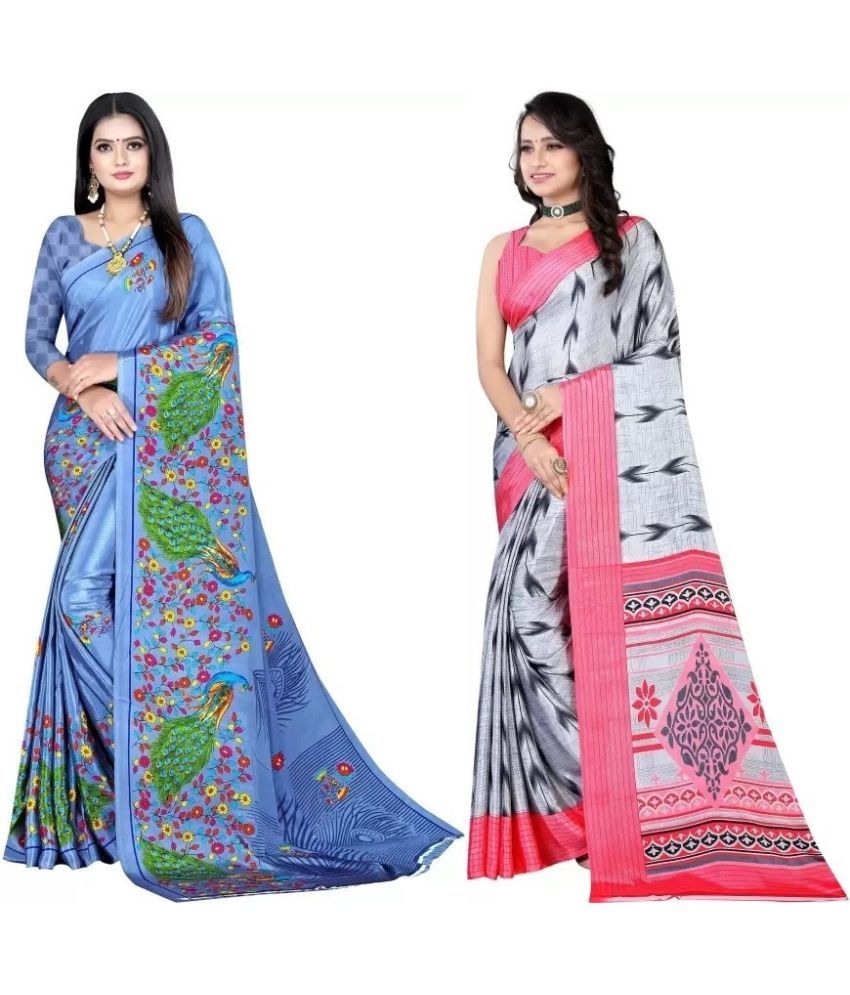     			Vibhagyaa Crepe Printed Saree With Blouse Piece ( Multicolor , Pack of 2 )