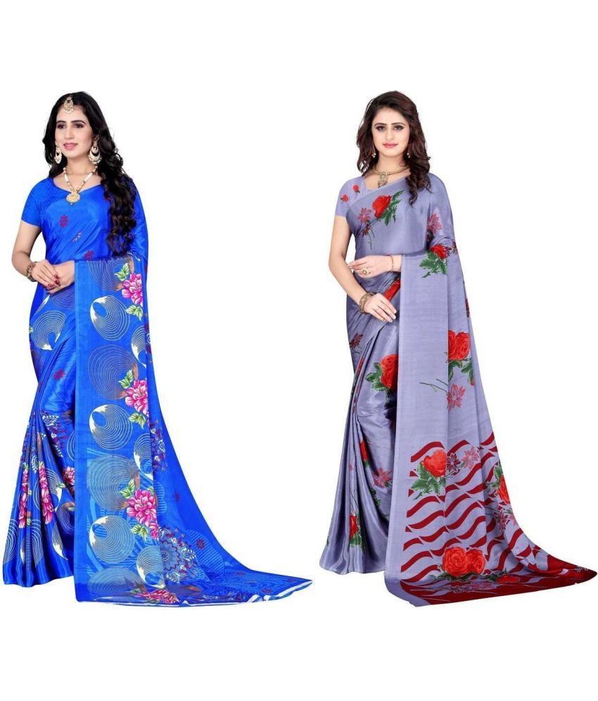     			Vibhagyaa Crepe Printed Saree With Blouse Piece ( Multicolor , Pack of 2 )