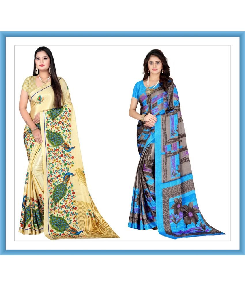     			Vibhagyaa Crepe Printed Saree With Blouse Piece ( Multicolor , Pack of 2 )