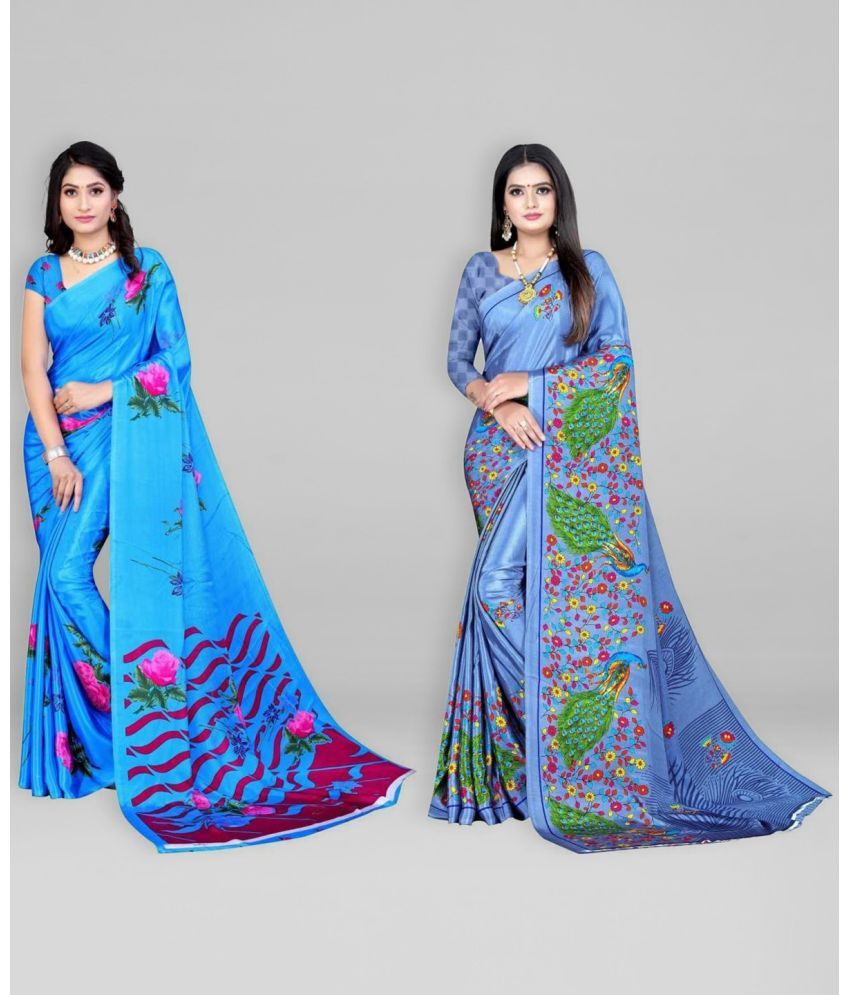     			Vibhagyaa Crepe Printed Saree With Blouse Piece ( Multicolor , Pack of 2 )