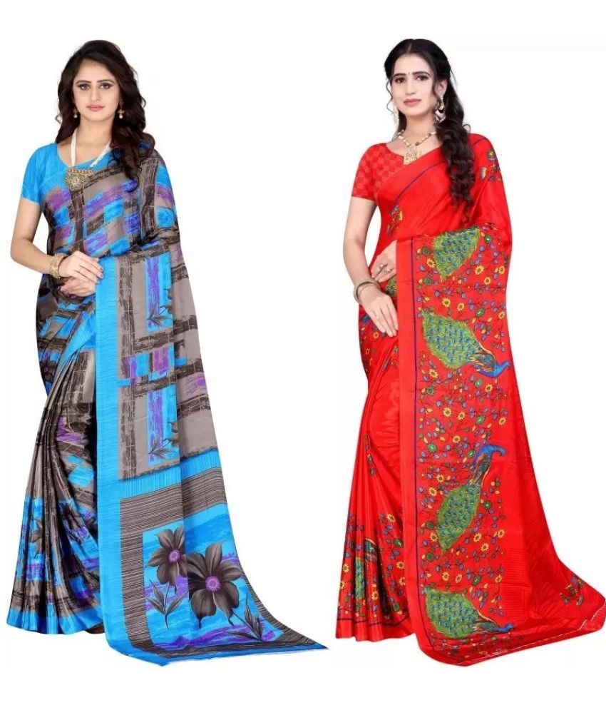     			Vibhagyaa Crepe Printed Saree With Blouse Piece ( Multicolor , Pack of 2 )