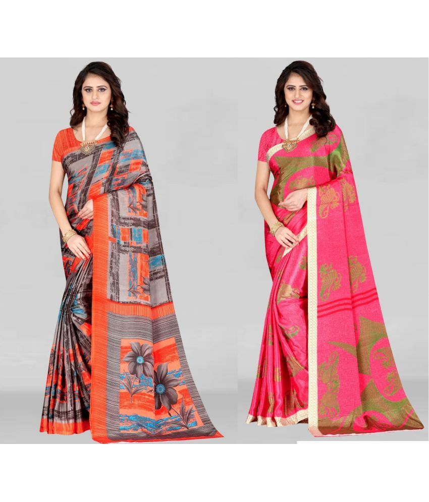     			Vibhagyaa Crepe Printed Saree With Blouse Piece ( Multicolor , Pack of 2 )