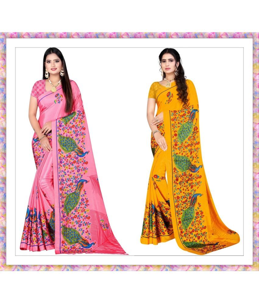     			Vibhagyaa Crepe Printed Saree With Blouse Piece ( Multicolor , Pack of 2 )