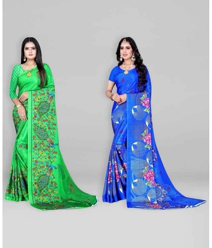     			Vibhagyaa Crepe Printed Saree With Blouse Piece ( Multicolor , Pack of 2 )