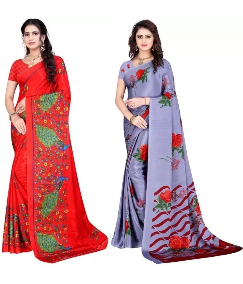     			Vibhagyaa Crepe Printed Saree With Blouse Piece ( Multicolor , Pack of 2 )