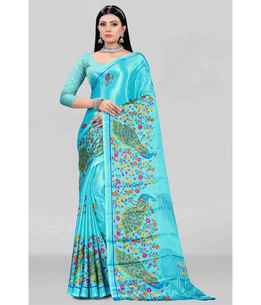     			Vibhagyaa Crepe Printed Saree With Blouse Piece ( Light Blue , Pack of 1 )