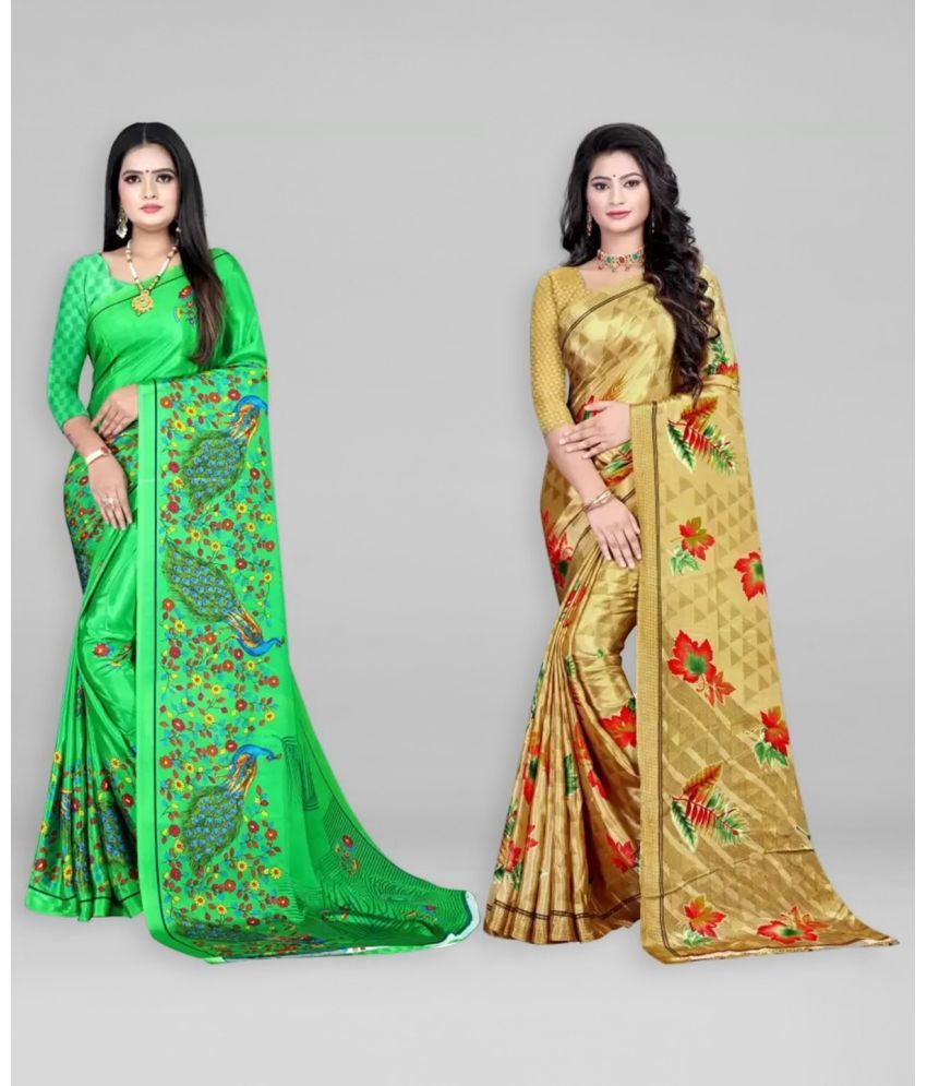     			Vibhagyaa Crepe Printed Saree With Blouse Piece ( Multicolor , Pack of 2 )