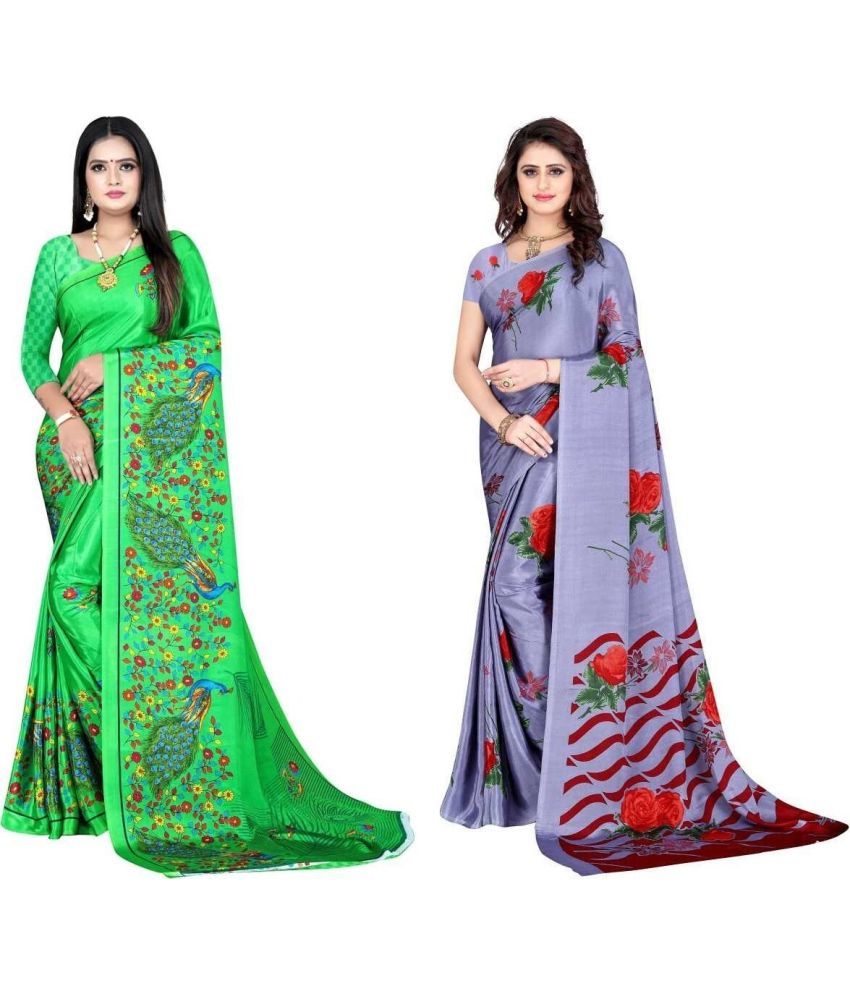     			Vibhagyaa Crepe Printed Saree With Blouse Piece ( Multicolor , Pack of 2 )