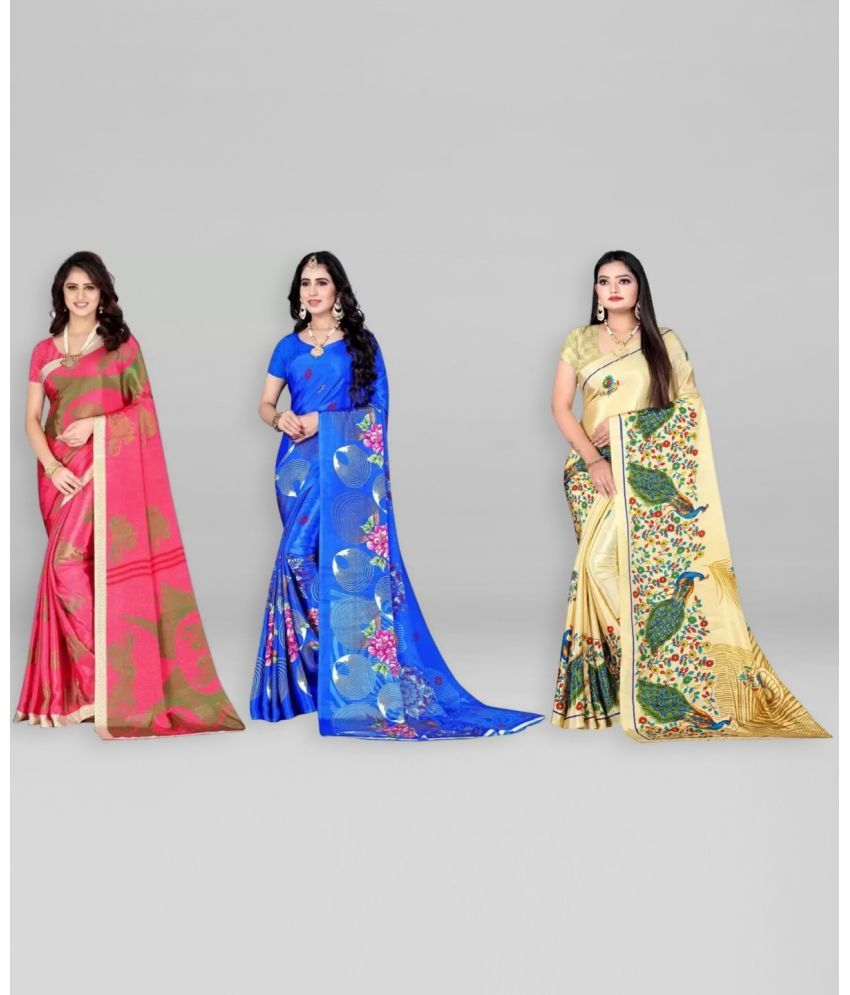     			Vibhagyaa Crepe Printed Saree With Blouse Piece ( Multicolor , Pack of 3 )