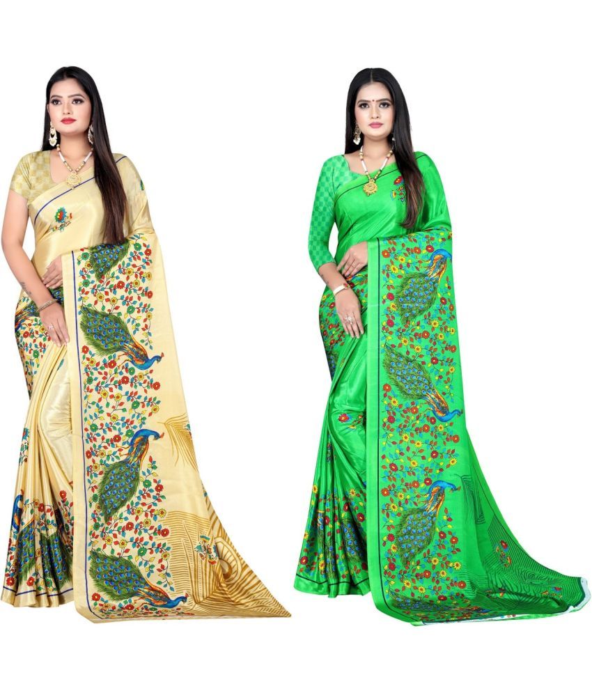     			Vibhagyaa Crepe Printed Saree With Blouse Piece ( Multicolor , Pack of 2 )