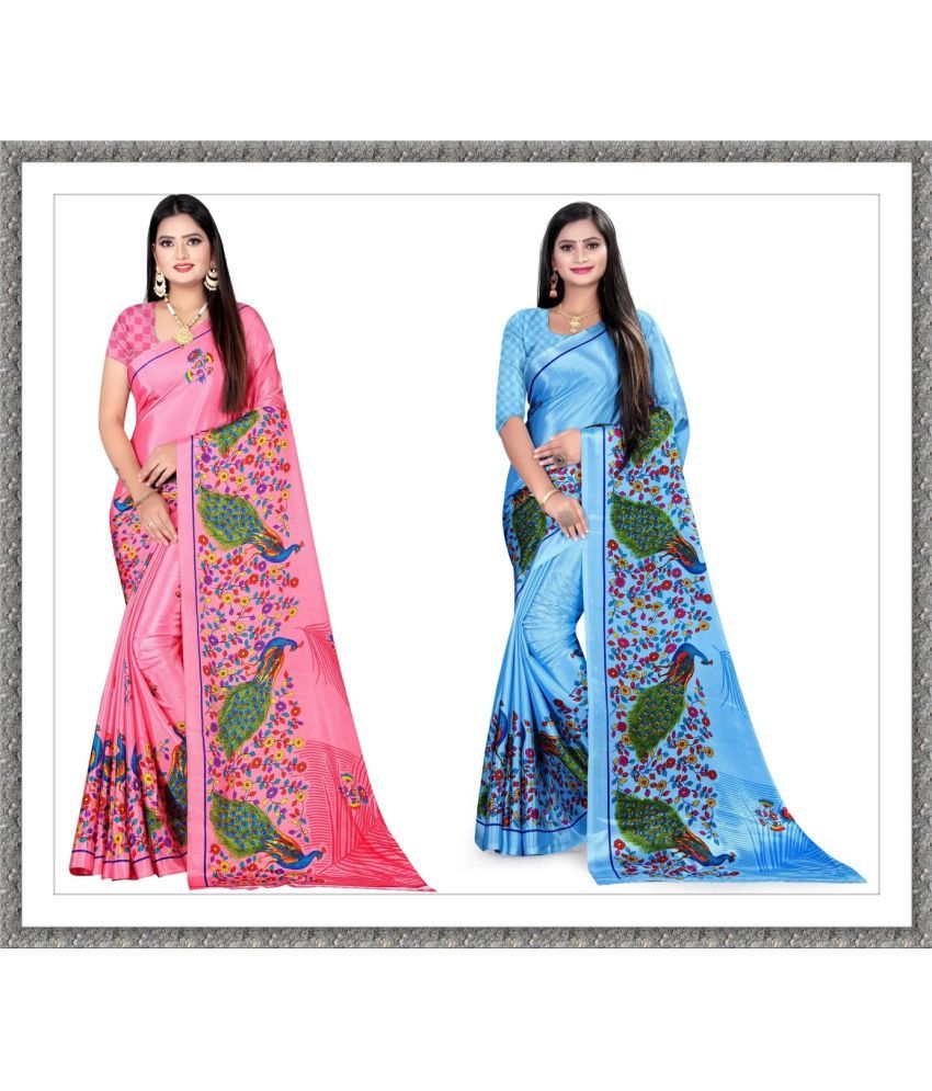     			Vibhagyaa Crepe Printed Saree With Blouse Piece ( Multicolor , Pack of 2 )