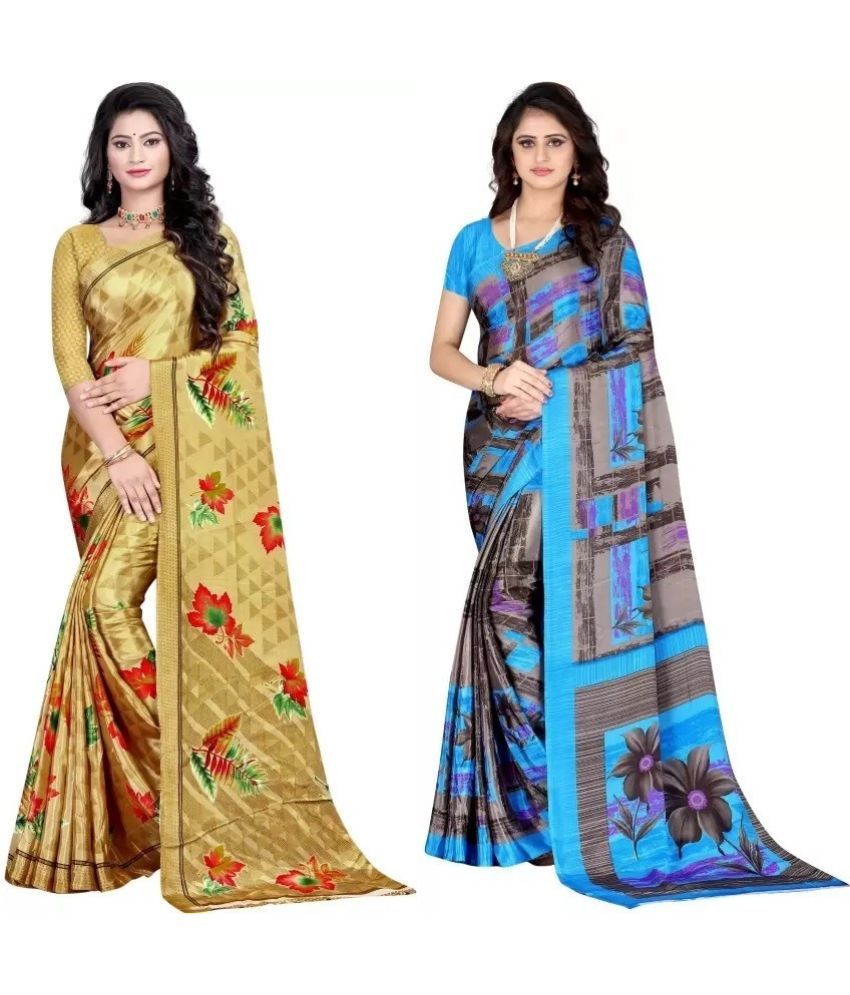     			Vibhagyaa Crepe Printed Saree With Blouse Piece ( Multicolor , Pack of 2 )