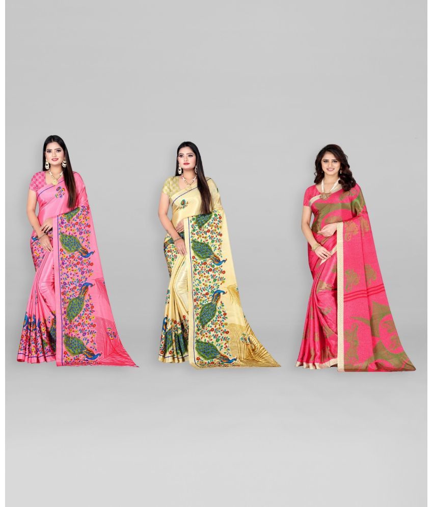     			Vibhagyaa Crepe Printed Saree With Blouse Piece ( Multicolor , Pack of 3 )