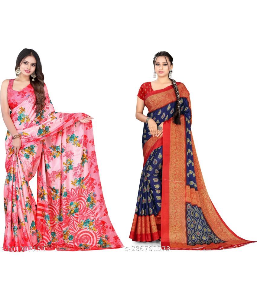     			Vibhagyaa Crepe Printed Saree With Blouse Piece ( Multicolor , Pack of 2 )