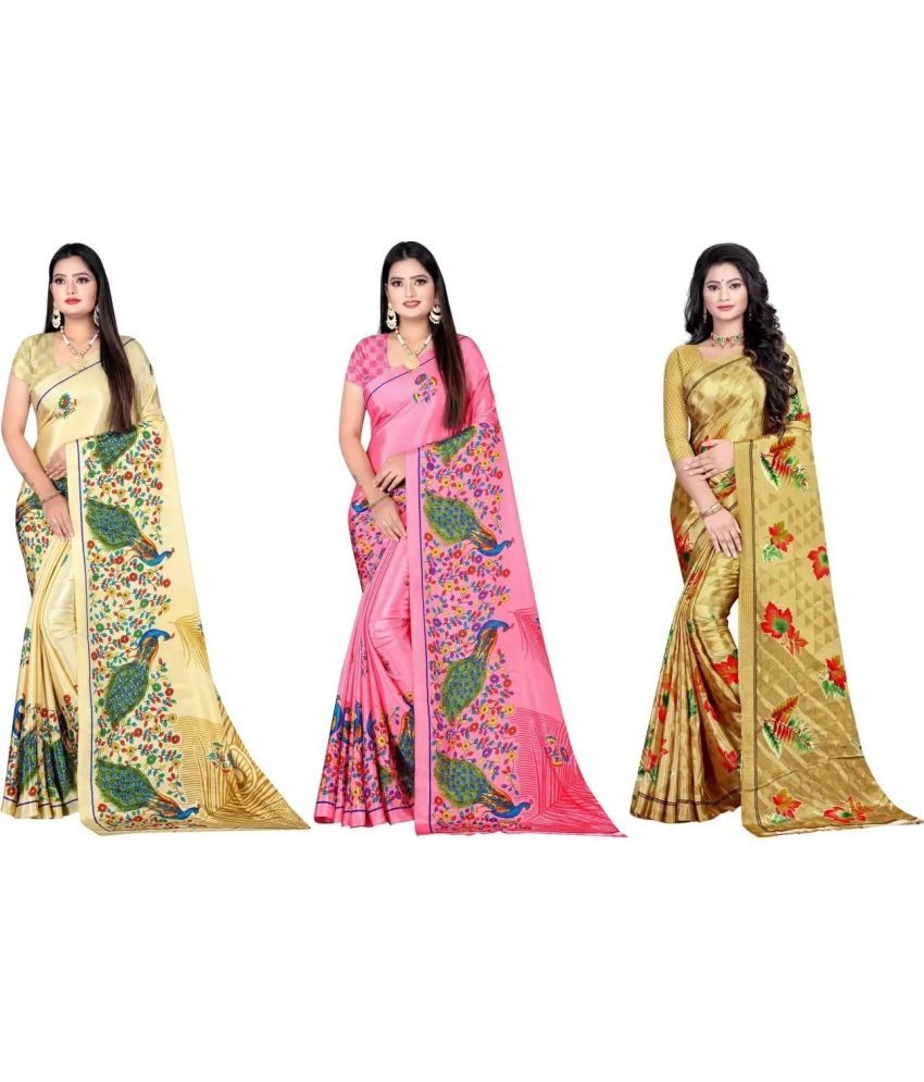     			Vibhagyaa Crepe Printed Saree With Blouse Piece ( Multicolor , Pack of 3 )